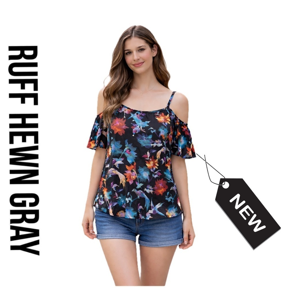NWT ruff hewn grey cold shoulder back with multiple color top size xs